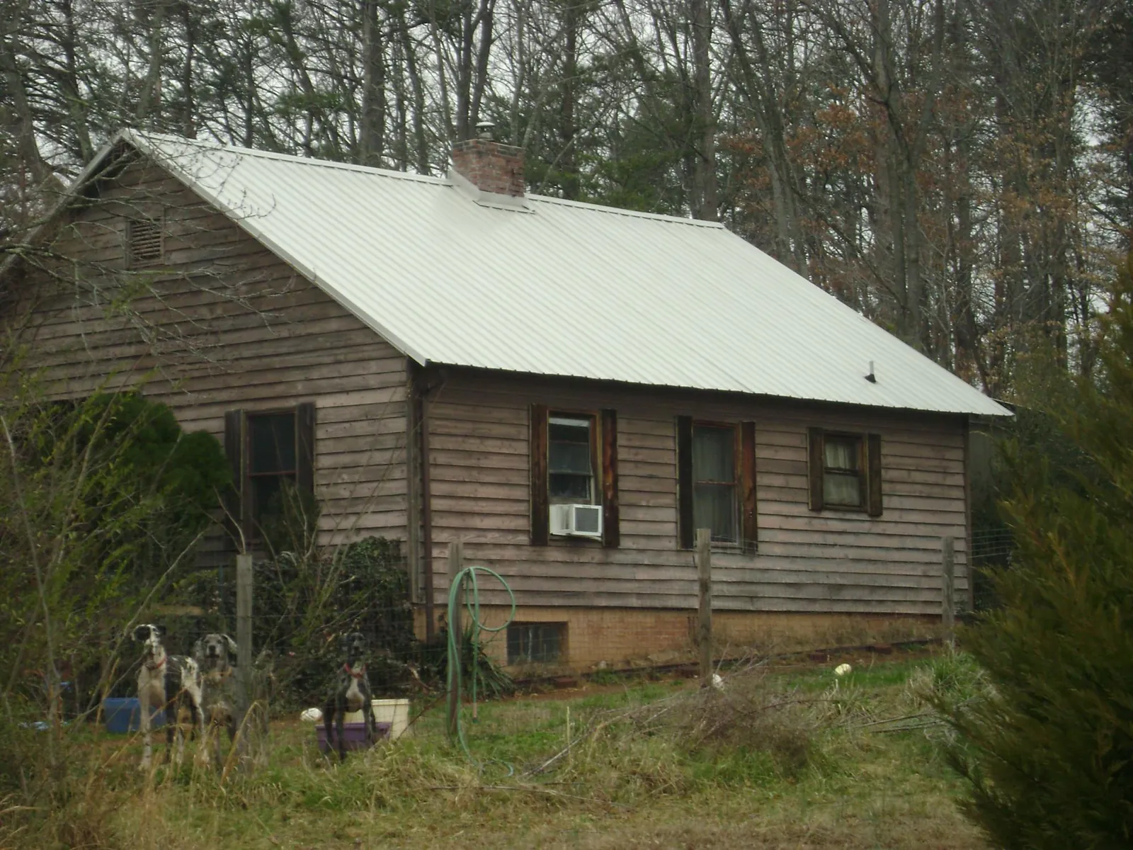 White metal roof on an old wood sided farmhouse, from a Asphalt Shingle Roof Repair job in El Paso